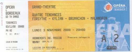 Foto: Sells Bilhetes do concert QUATRE TENDANCES-DANSE CONTEMPORAINE - OPERA DE BORDEAUX