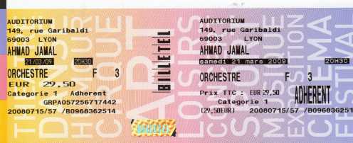 Foto: Sells Bilhetes do concert AHMAD JAMAL - LYON  A LAUDITORIUM