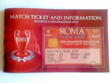 Foto: Sells Bilhete do esporte BIGLIETTO FINALE CHAMPIONS LEAGUE ROMA 2009 - ROMA