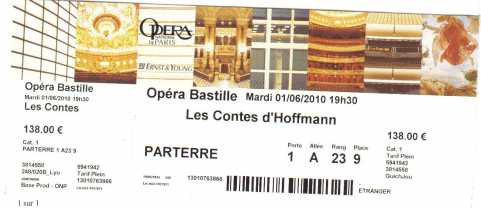 Foto: Sells Bilhete do concert LES CONTES D'HOFFMANN - PARIS, OPERA BASTILLE