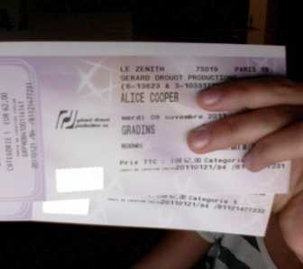 Foto: Sells Bilhete do concert CONCERT D'ALICE COOPER - ZENITH PARIS