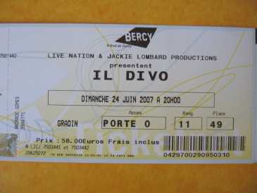 Foto: Sells Bilhetes do concert IL DIVO 24 JUNE 2007 WORLD TOUR CONCERT - PARIS BERCY