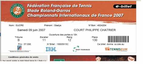 Foto: Sells Bilhete do esporte ROLAND GARROS - PARIS