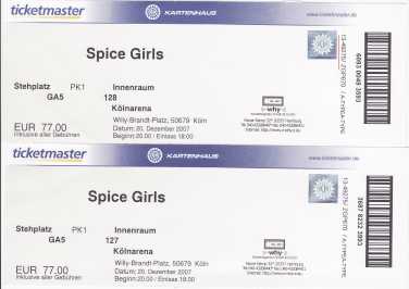 Foto: Sells Bilhetes do concert CONCERTO SPICE GIRLS - COLONIA KOLNARENA