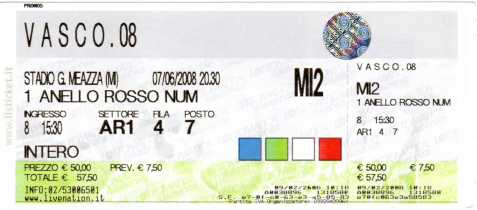 Foto: Sells Bilhete do concert CONCERTO VASCO 6 E  7 GIUGNO - MILANO