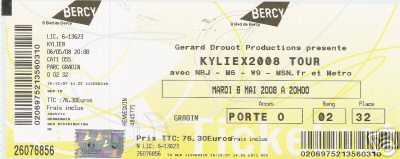 Foto: Sells Bilhete do concert KYLIEX2008 TOUR KYLIE MINOGUE - BERCY PARIS